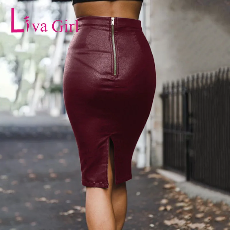Модная женская кожаная юбка Liva Girl 2019 черные сексуальные простые Облегающие юбки