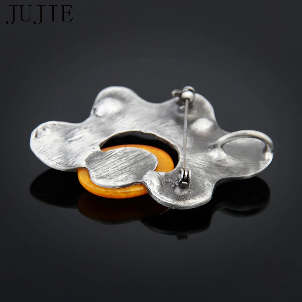 

JUJIE Vintage Resin Flower Brooches For Women 2019 Multicolor Stone Brooch Pins Plant Bijoux Jewelry Dropshipping