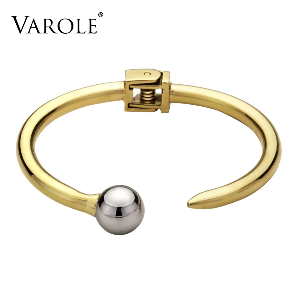 

VAROLE Nail Hollow Ball Can Open Bangles For Women Summer Love Bangle Bracelet Gold Color Cuff Bracelets Pulseiras