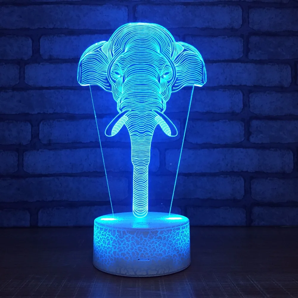 7 цветов Изменение 3D Ilusion слон форма ночные светильники LED Настольная лампа для