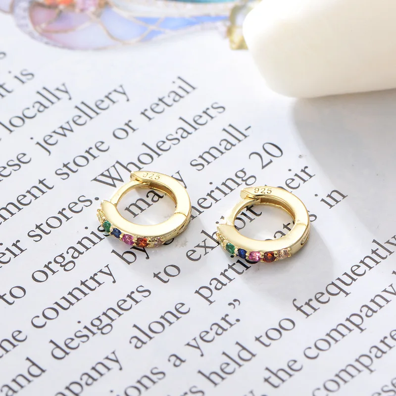Женские серьги-кольца с разноцветным цирконием серьги из стерлингового серебра