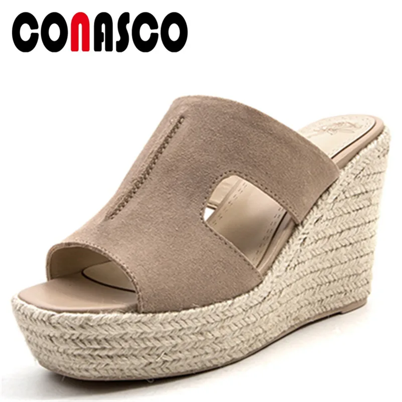

CONASCO New Arrival Women Gladiator Sandals Suede Leather Summer Wedges High Heels Shoes Woman Platforms Casual Quality Shoes