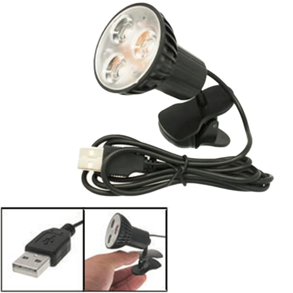 

USB Light Lamp Super Bright 3 LED Port Clip On Spot For Laptop PC Notebook Black