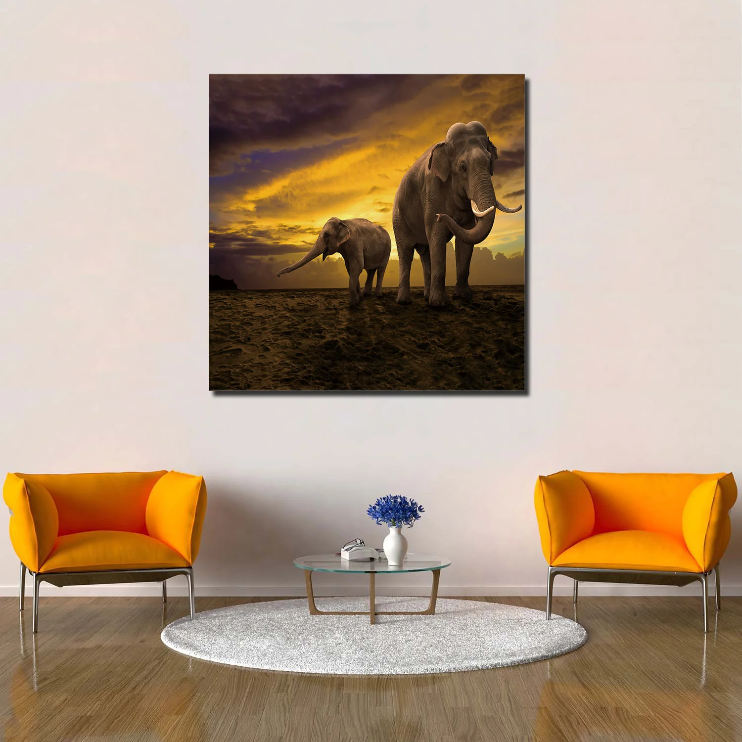 ArtStore Africa Indian Elephant Oil Painting Birthday Party Wood Frame Navy Blue Stretched Halloween Paintings Geometric Wall Ar | Дом и сад