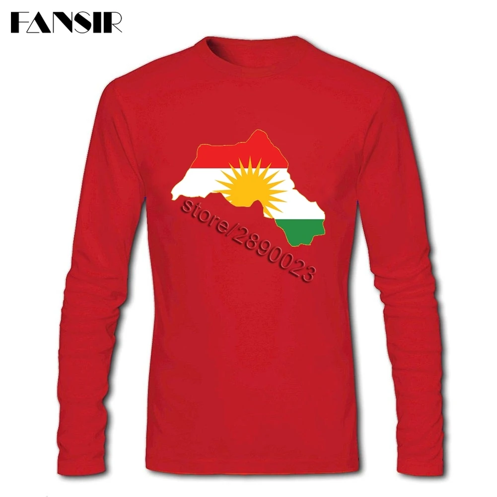 Kurdistan Флаг футболки для мужчин уникальная одежда для молодежи с длинным рукавом хлопок вырез лодочкой