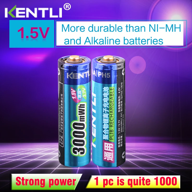 

KENTLI 2pcs/lot Stable voltage 3000mWh AA batteries 1.5V rechargeable battery lithium polymer battery for camera ect