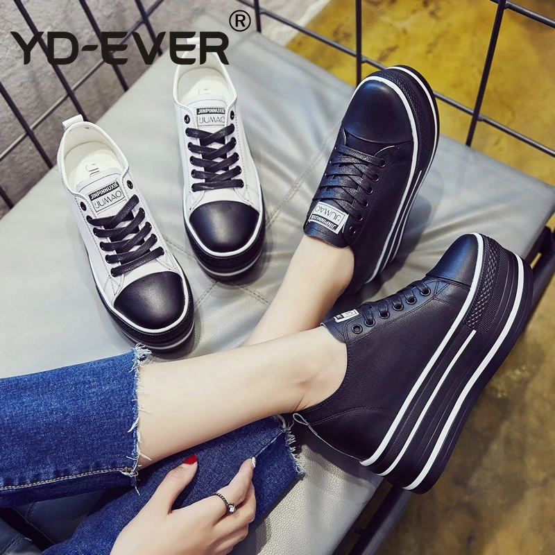 Женская Повседневная обувь из натуральной кожи на платформе 9 см кроссовки