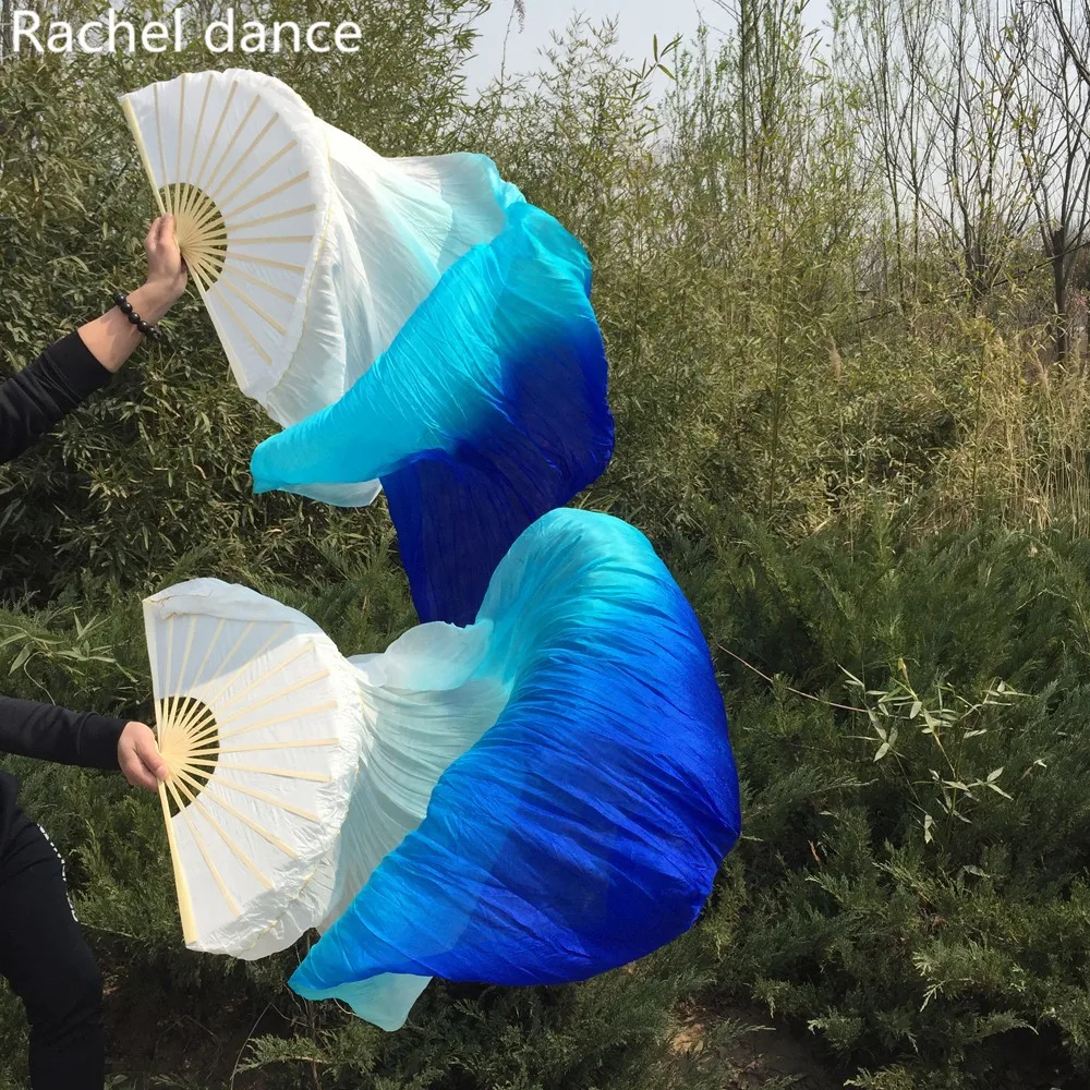 New Arrival Vertical Dyed Color 100% Real Silk Belly Dancing Fan Veils Fashion 3 colors Dance Veil Fans A Pair | Тематическая