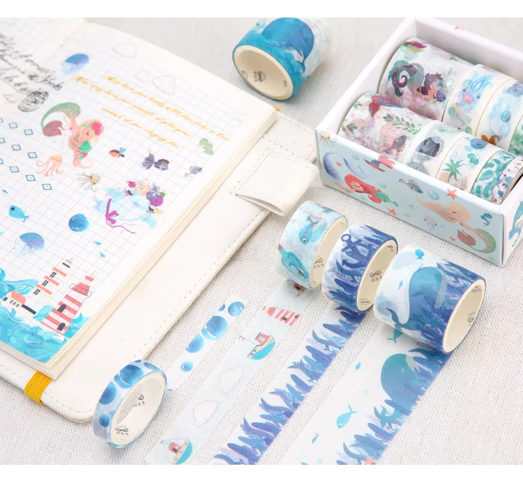 10 шт./лот Kawaii животные Васи клейкие ленты синий океан декоративный клей Diy Скрапбукинг маскирующая лента для девочек Подарки школьные принадлежности