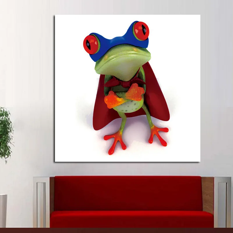 

Hand Painted Modern Art Abstract Acrylic Animal Oil Painting on Canvas Wall Pictures Living Room Kid's Room Unframed brave Frog