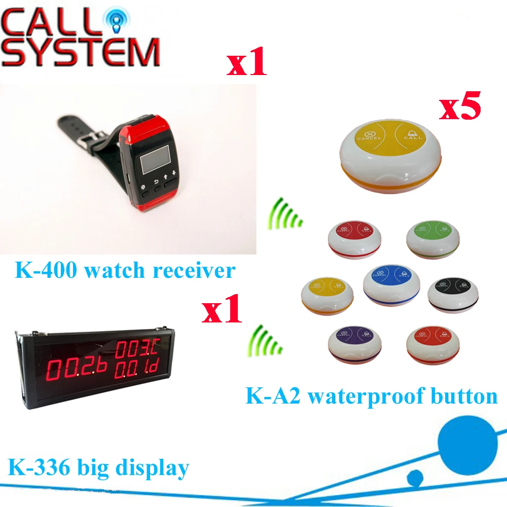 

Wireless Pager Restaurant Calling System Hotel Service Pager For Customer Order WIth CE( 1 display+1 wrist pager+ 5 call button)