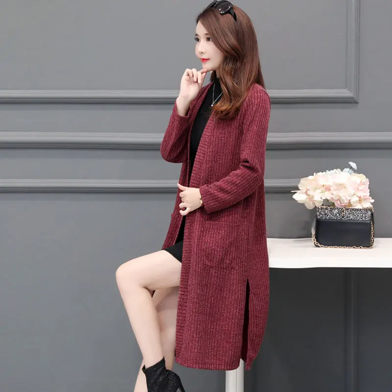Knitwear Women 2019 Autumn Winter Loose Cardigan Coat Brown Fashion Long Sectioncasaco Feminino Female Plus Size Sweater SS09 |