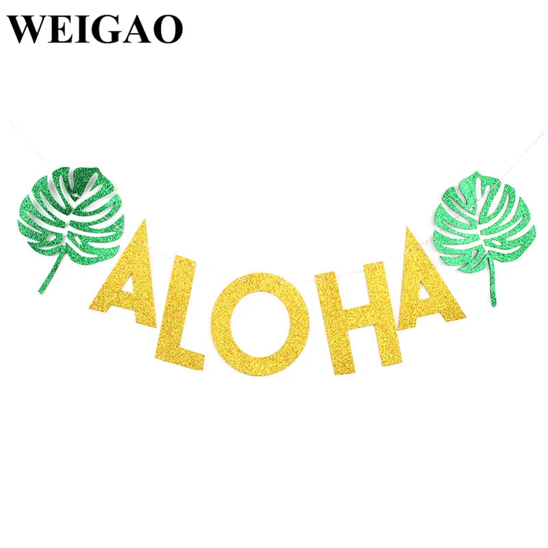 ALOHA Banner WEIGAO тропический Фламинго вечерние летние Луау надпись "Алоха Гавайи" тема Дети День рождения фольги Воздушные шары Декор ананас шар в виде фламинго - Цвет: ALOHA Banner