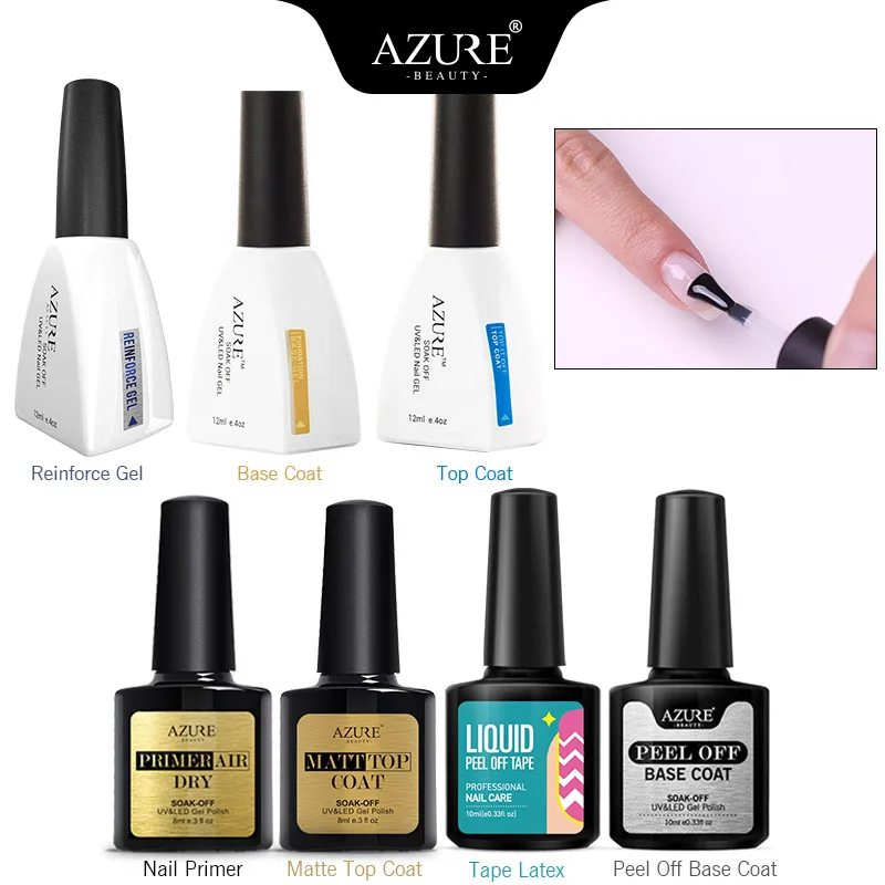 Гель-лак для ногтей Azure Beauty 7 шт./лот Базовое покрытие клея + верхнее набор