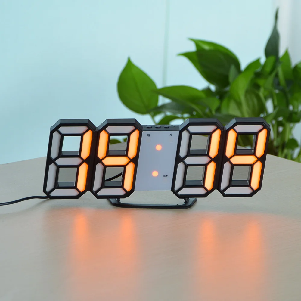 Black Shell Orange Светодиодный цифровые настольные часы, настольная лампа, светодиодный дисплей, часы ночник, температура даты, многофункциональные настольные часы, лампа - Цвет абажура: Black Shell Orange