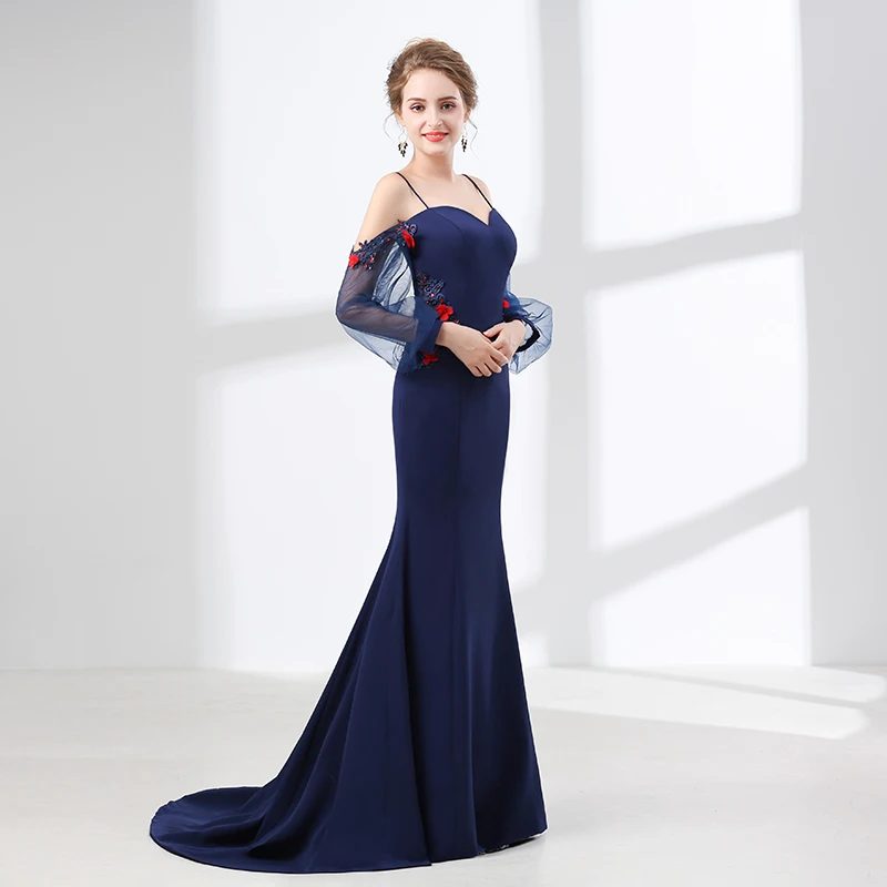 Женское вечернее платье с длинными рукавами Forevergracedress темно синее Русалочки