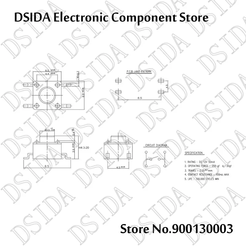 20 шт./лот SMD 6х6х6 мм 4-контактный тактильный такт кнопка Микро-переключатель