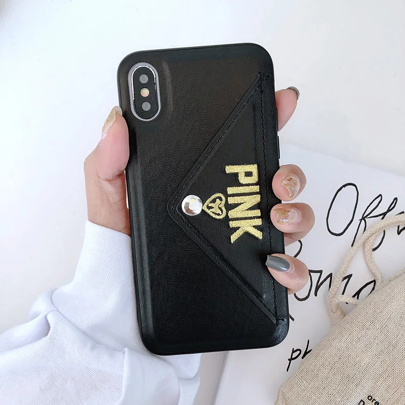 Роскошный кожаный блестящие буквы, розовый чехол для телефона для iphone 7 8 Plus, Модный мягкий чехол с собакой для iphone XS Max XR X 6 6S Plus, чехол - Цвет: black