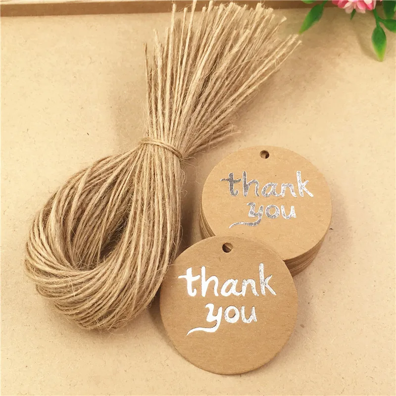 100 шт./лот популярная серия спасибо горячее тиснение круглые бирки крафт