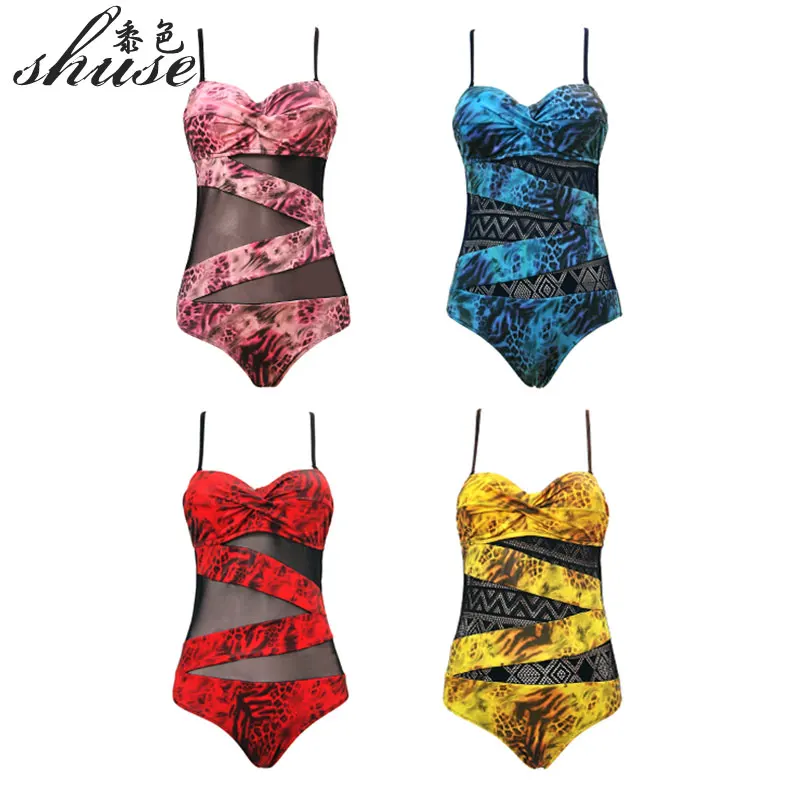 Высококачественный сетчатый купальник цельный леопардовый Женский монокини с