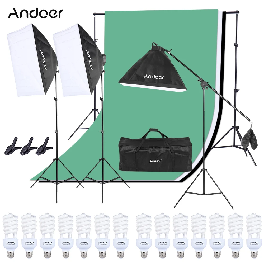 Комплект освещения для фотостудии Andoer 3 шт. 50*70 см софтбокс 12 s45w лампочка 4 в 1