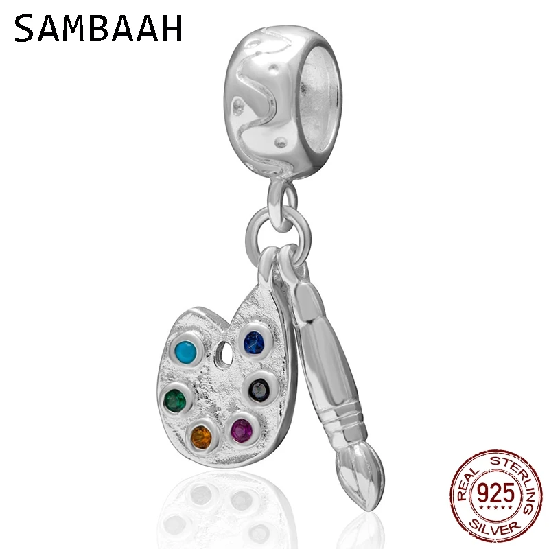 Подвесная палитра и кисть для рисования Sambaah с цветным фианитом Подходит Pandora