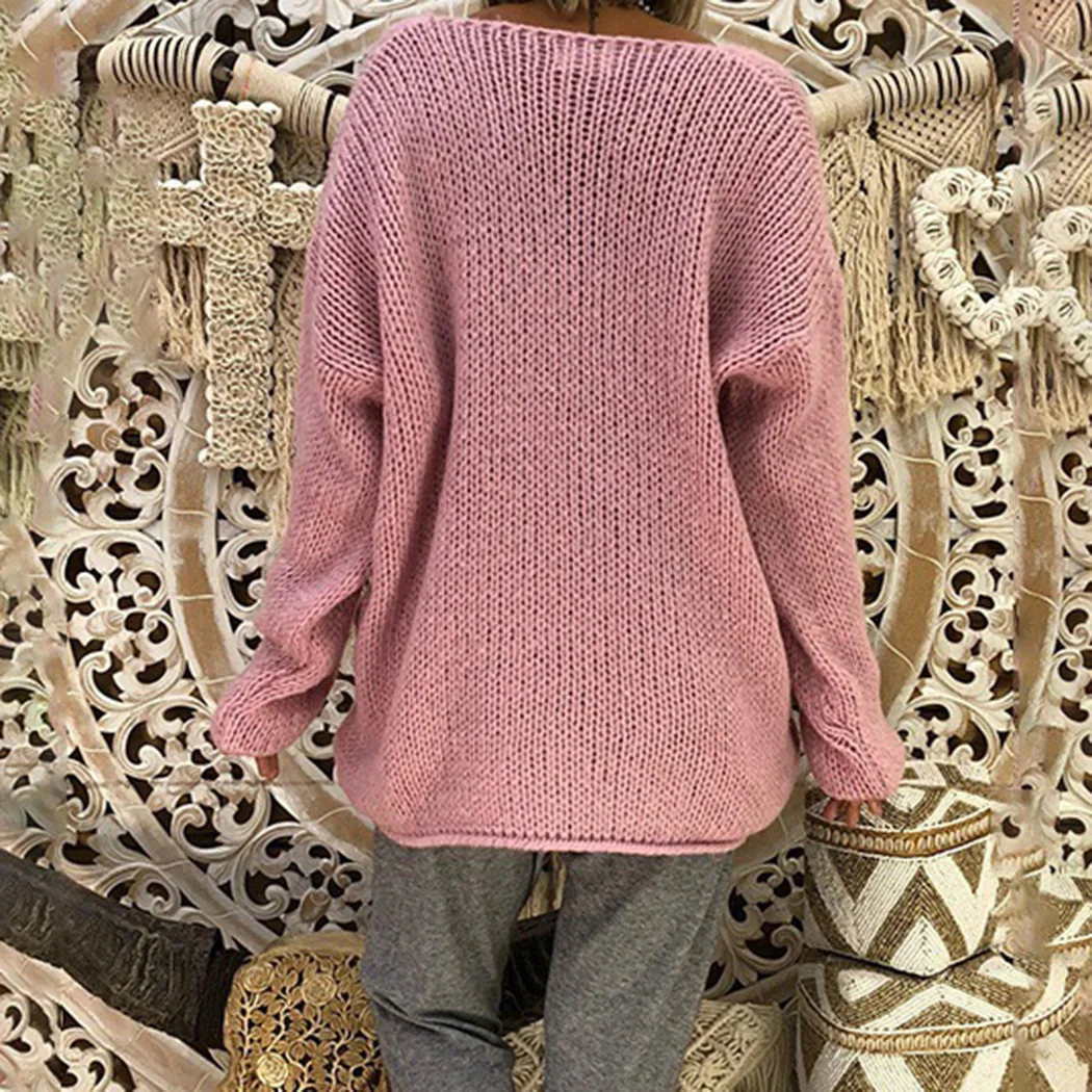 2018 Casual Women Loose Knitted Sweaters Autumn Winter V Neck Irregular Crochet Jumper Half Glove Female Oversized Pullover Tops | Женская