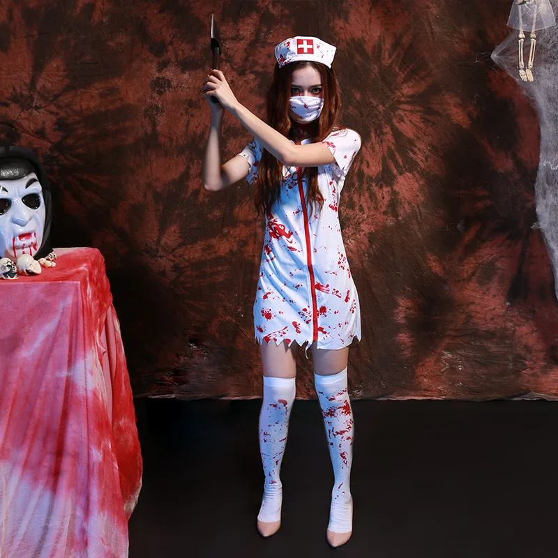 Новое поступление женские костюмы на Хэллоуин Rolecos бренд кровавая медсестра 2016