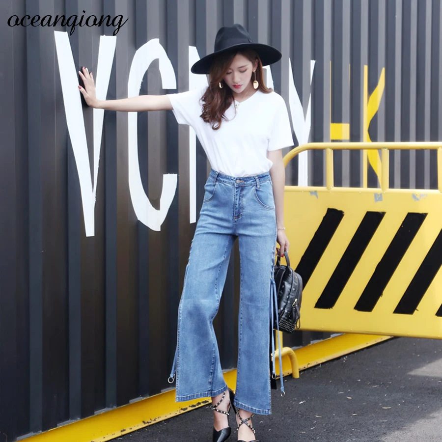 Джинсы женские шаровары брюки 2017 зима осень свободные с высокой талией на