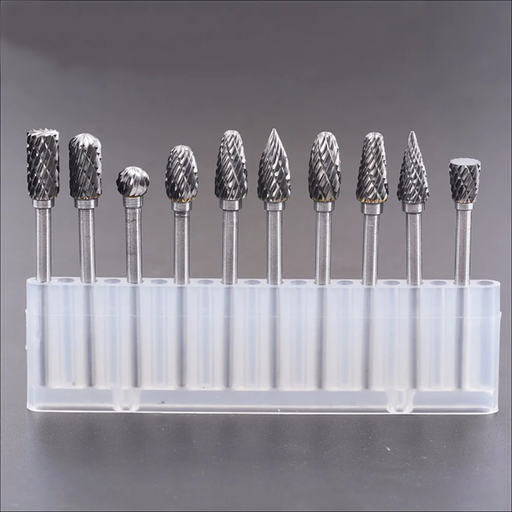 

10pc 3mm Shank Tungsten Carbide Cutter Rotary File Set Burr Router Bit Kit CNC Engraving Milling Cutter