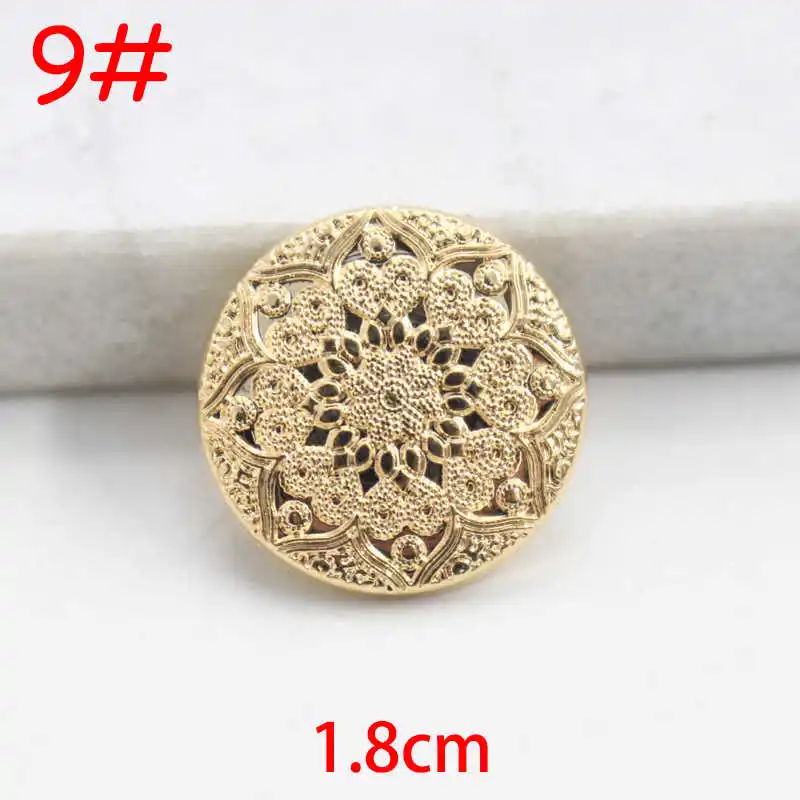 No9 1.8cm flowers 10 шт. Золотая и Серебряная Сова диаметр 18-38 мм золотистые металлические пуговицы, аксессуары для одежды, рубашки, брендовые пуговицы для пальто P57 - Цвет: No9 1.8cm flowers