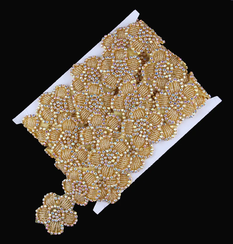 1 ярд золотой дизайн Ручной работы Бусины стразы аппликация отделка горячей