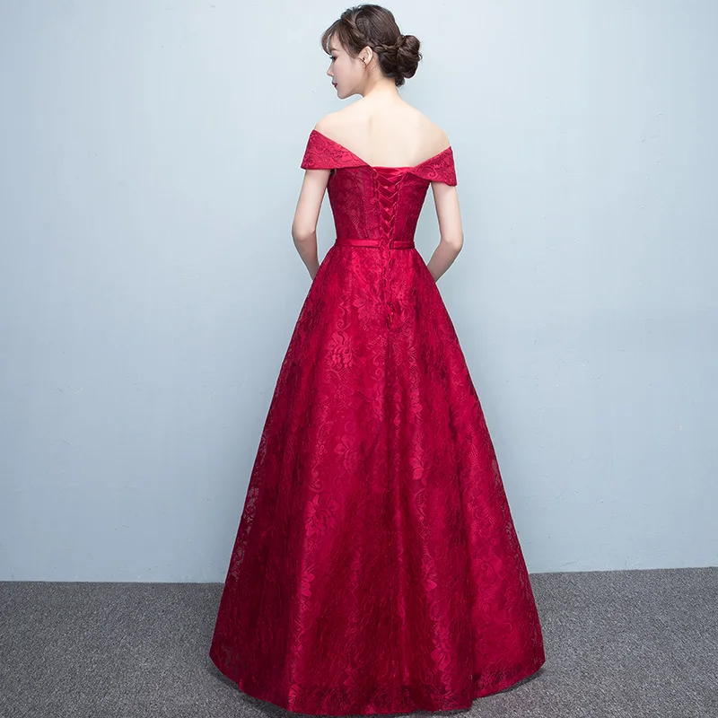 Robe De Soiree красное вечернее платье длинное кружевное с вырезом лодочкой и рукавами