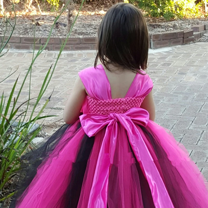 Black &amp Hot Pink Flower Girl Tutu Dress Handmade Princess Tulle Kids Girls Wedding Party Dresses for Ball Gown | Детская одежда и