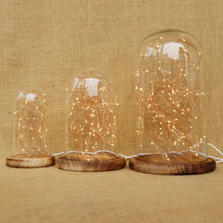 

LukLoy Nightlight, Glass Bell Jar Night Lamp with Led Copper Wire String Light for Table Bedside Display Christmas Wedding Gift