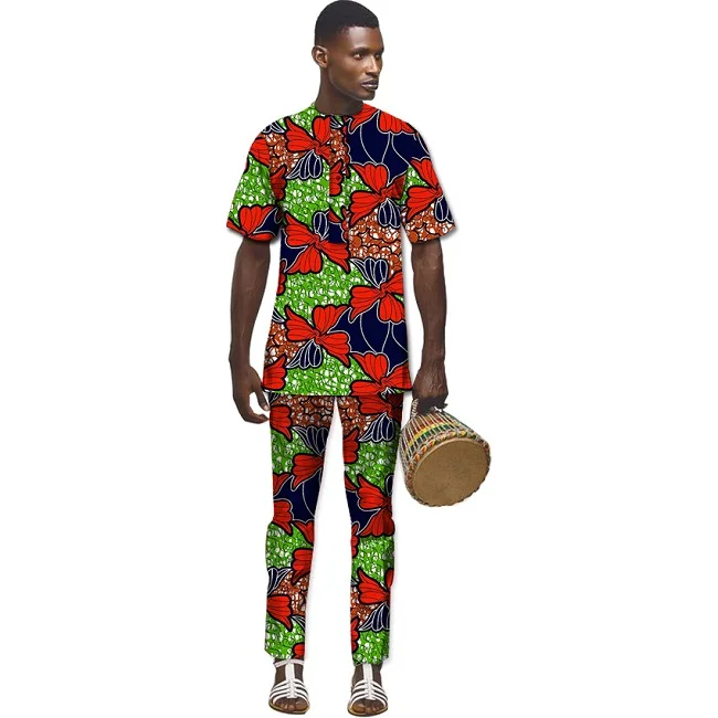 African Men Sets Fashion Print Tops+Trousers Set Printing Clothing Dance Festive Costume Africa Customized | Тематическая одежда и