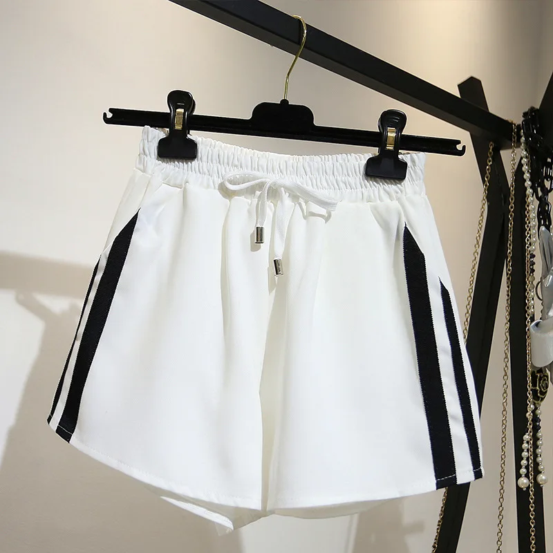 White DANJEANER летние женские спортивные шорты на завязках повседневные свободные женские шорты с высокой талией повседневные уличные шорты - Цвет: White