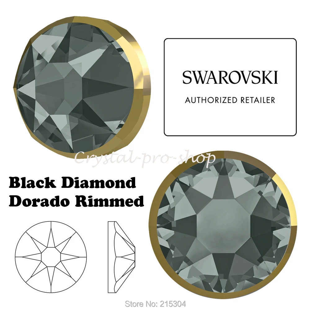 Новинка 2019 20 элементов Swarovski Rimmed 2088/I Black Diamond Dorado (без горячей фиксации)