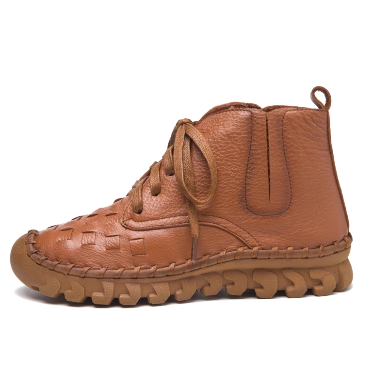 

TIMETANG 2018 Women Fashion Vintage Genuine Leather Shoes Female Autumn Winter Platform Ankle Boots Woman Lace Up Casual Boots