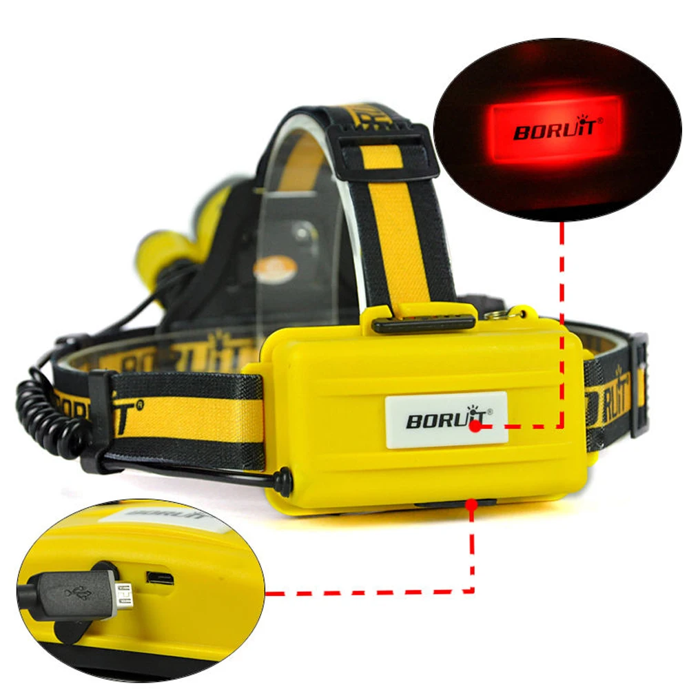 Микро-usb налобный фонарь BORUiT обновленный RJ 3000 Plus 3x XML T6 светодиодный налобный фонарь 2x18650 PCB батареи+ настенное зарядное устройство головка+ USB+ тканевая сумка