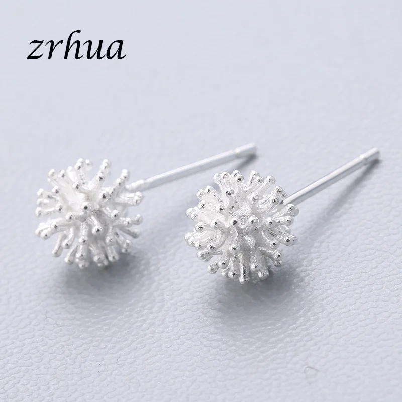 flower 2 ZRHUA 925 пробы серебряные Простые серьги-гвоздики подарок pendientes oorbellen букле d'oreille femmes Новая коллекция рождественские подарки - Окраска металла: flower 2