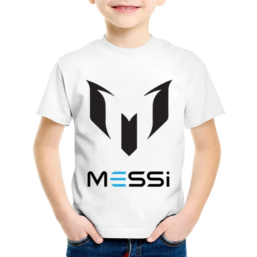 white-B Детская модная футболка с надписью «Messi», Детская летняя одежда с короткими рукавами, повседневные топы для мальчиков и девочек, футболка для малышей, HKP2218 - Цвет: white-B