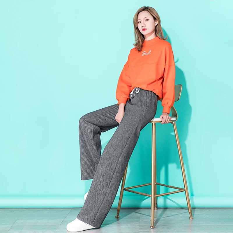 Women High Waist Wide Leg Pants 2019 New Spring Summer Casual Loose Elastic Striped Straight Palazzo Full Length Trousers | Женская