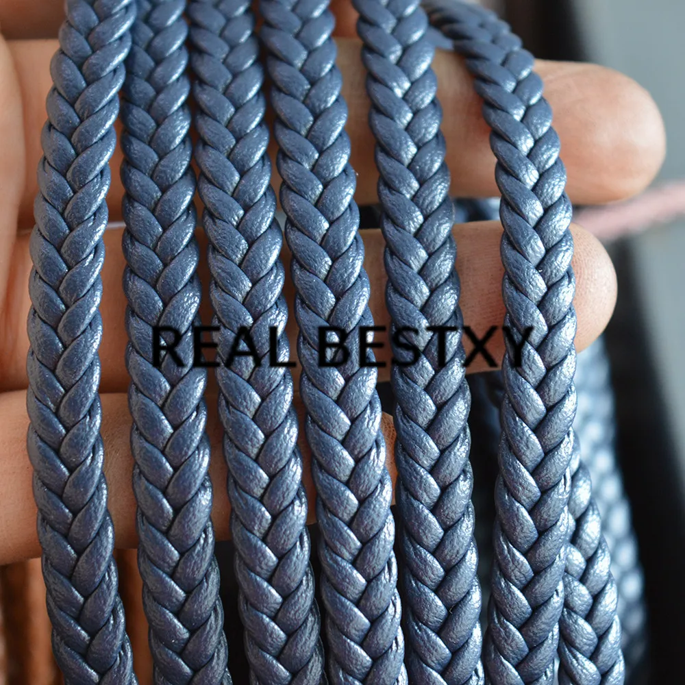 Реальный BESTXY 5 м/лот 7*3 мм синие плоские плетеные кожаные шнуры для изготовления