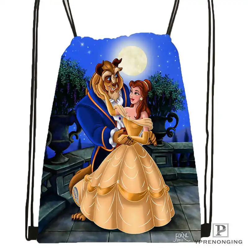 Drawstring Backpack Изготовленная на заказ Красавица и Чудовище походная сумка на шнурке милый рюкзак для детей(черная спинка) 31x40 см#180531-02-18 - Цвет: Drawstring Backpack