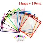 3 партии (3 пакета + 3 ручки) может использоваться повторно с прозрачной сухой кистью из ПВХ сумка для домашних животных для письма сухая салфетка мешок для рисования игрушки для детей малышей