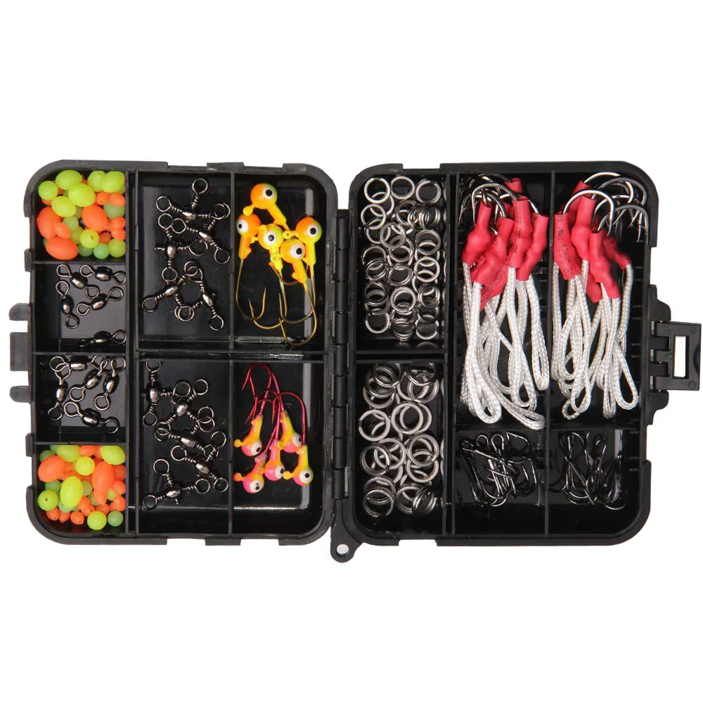 

Hyaena 120Pcs Fishing Jig Bait Accessories Kit Jig Head Hooks With PE Line Fly Tying Jig Swivels Bead Split Rings
