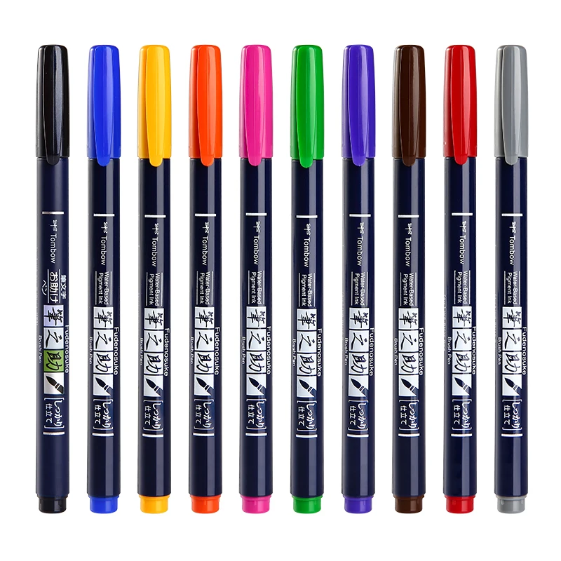 TOMBOW 10 цветов японская каллиграфическая ручка водостойкие маркеры Мягкие кисти