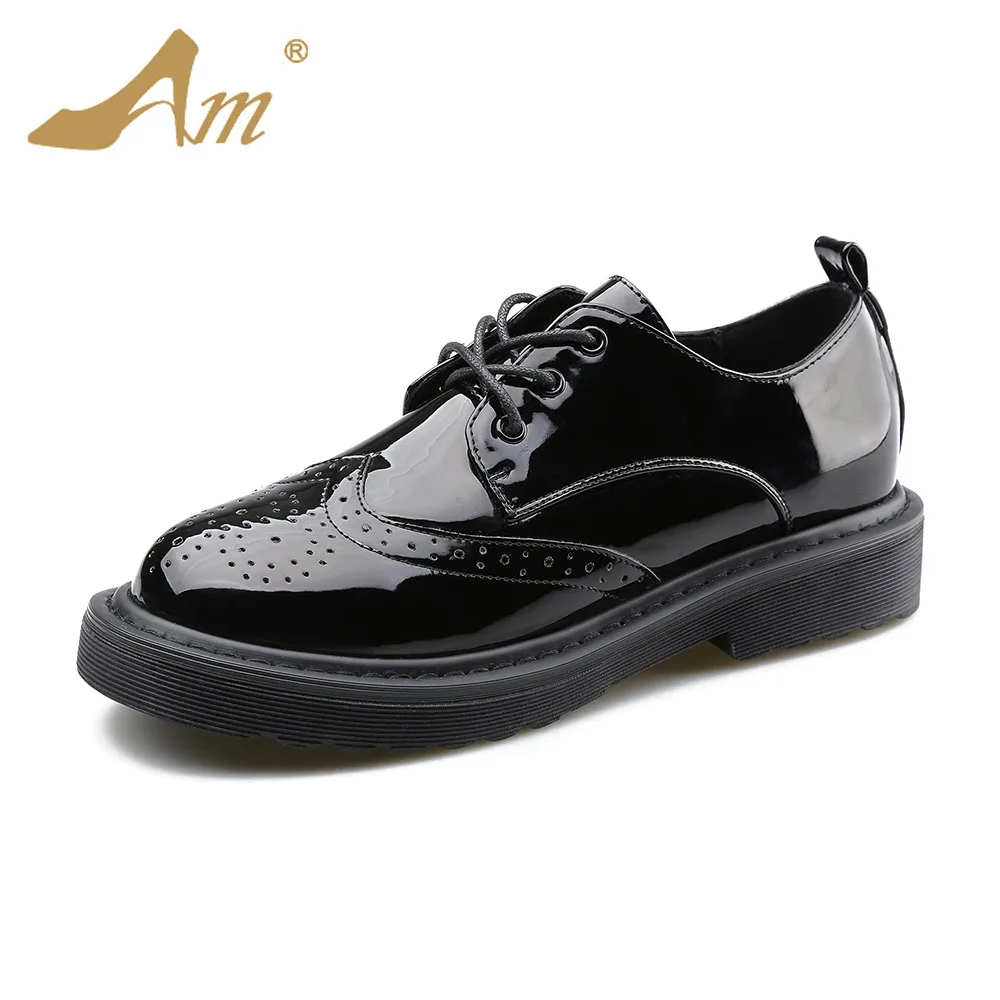 Ame 2017 модная женская обувь на плоской подошве из лакированной кожи повседневная
