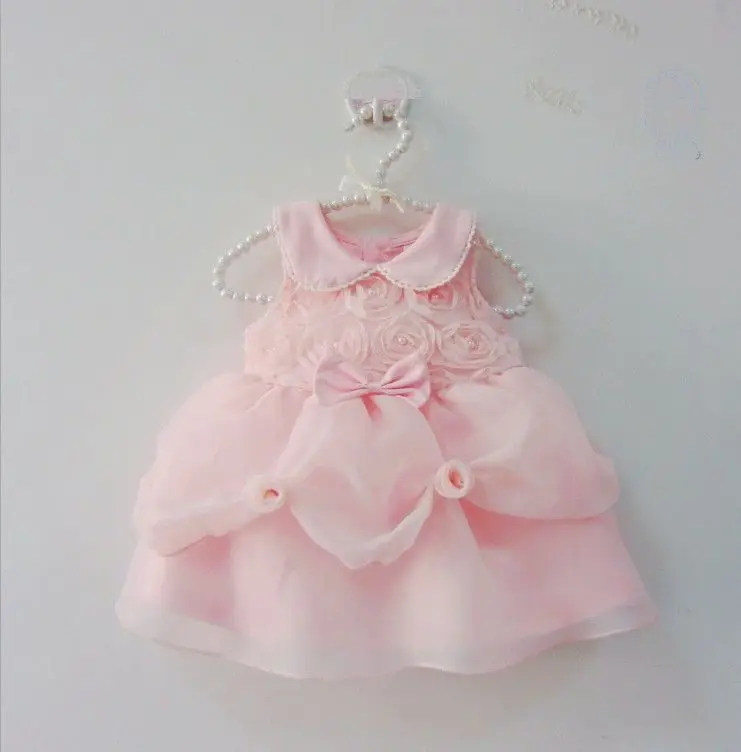 Розовое платье с лепестками для крещения малышей кружевное принцессы жакетом на